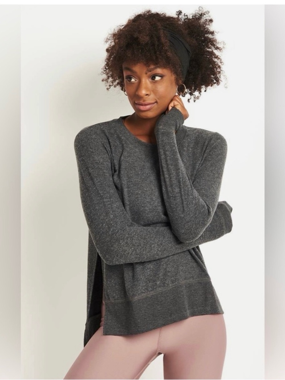 ALO Glimpse Yoga Heathered Charcoal Crewneck Sweater EUC
